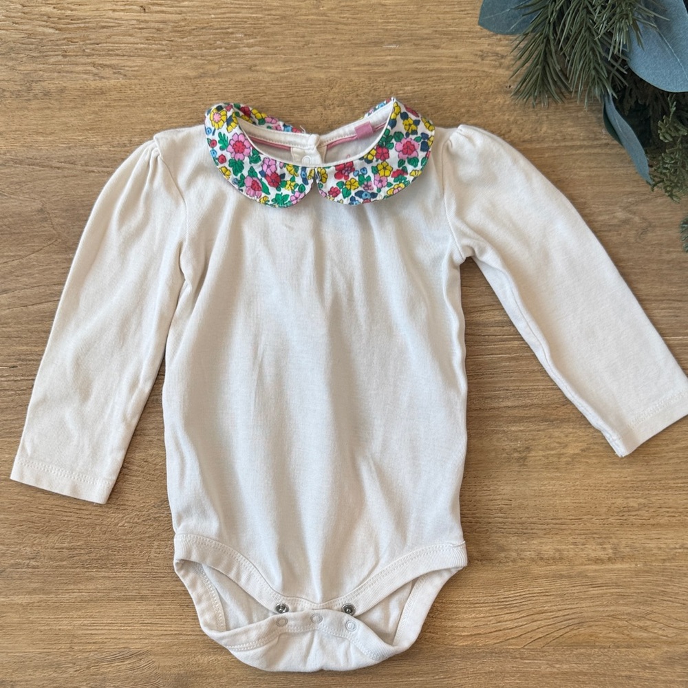 Baby Boden Cream Onesie with Floral Collar